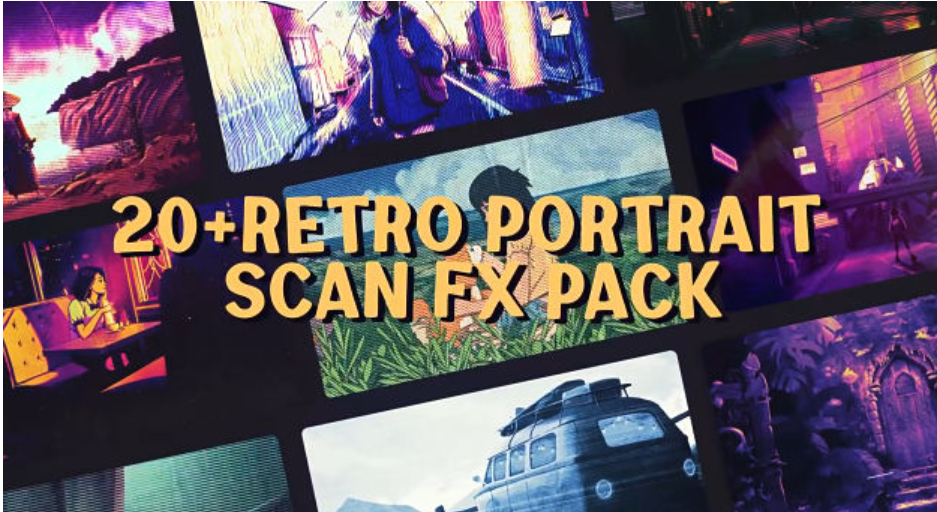 AE模板-复古扫描线叠加特效 Retro Portrait Scan FX – VHS Grunge Texture & Analog Frame Pack