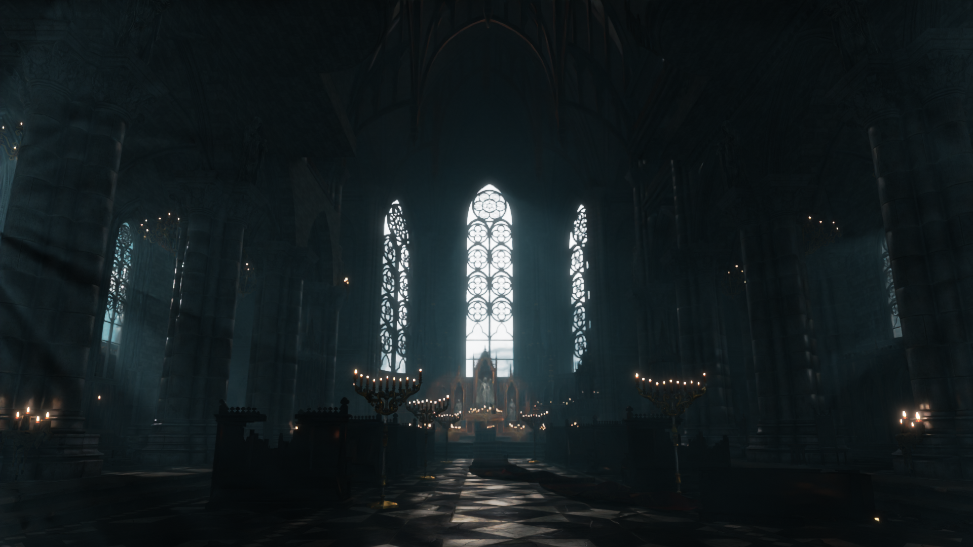 Blender电影级昏暗教堂场景《烛光弥撒》| 含IES烛光与体积雾 | 即开即渲工程文件