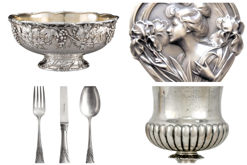 【巴洛克典藏】57款Vintage欧式华丽银器PNG免扣设计素材合集（银壶/餐具/刀叉/首饰/烛台）