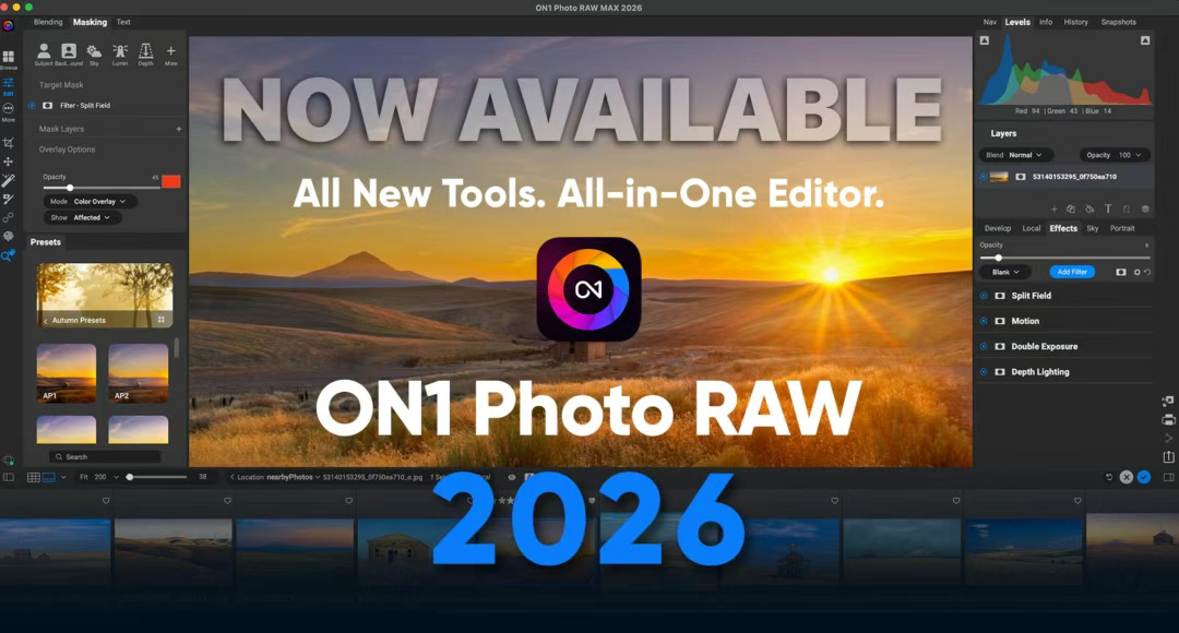 Lightroom和Photoshop的完美替代品:ON1 Photo RAW 2026.1破解版 一体化AI摄影工作流，从此告别多软件切换！