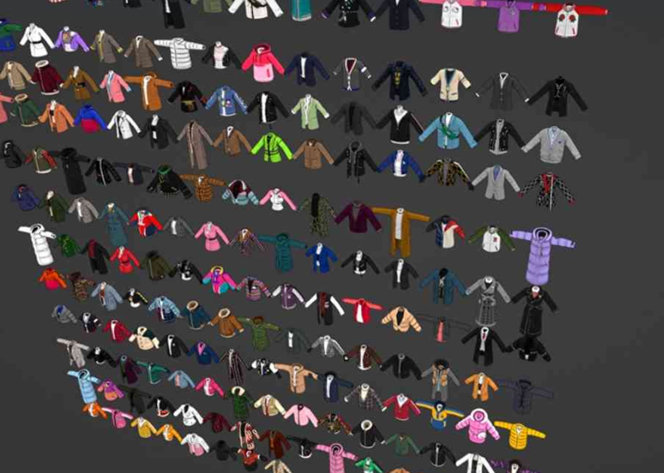 Blender 180件秋冬服装资产库：毛衣棉衣羽绒风衣，一键拖拽出效果图