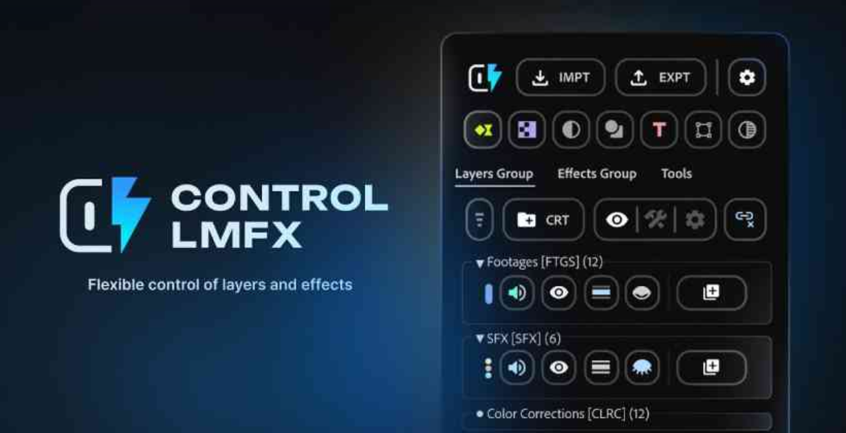 AE图层特效智能管理脚本Control LMFX V1.0：一个面板管所有合成，告别反复切换时间线